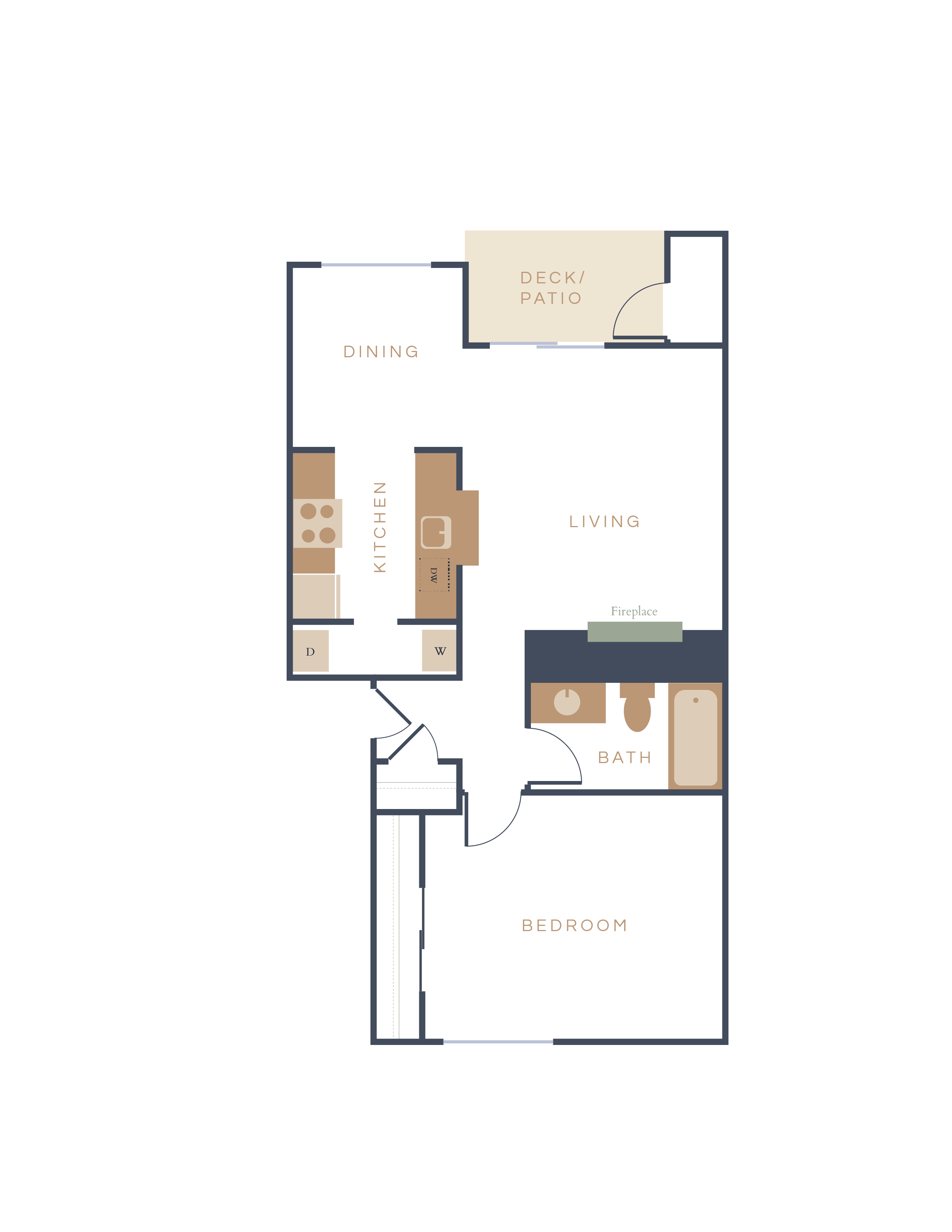 Floor plan for 1 bed, 1 bath, 675 sqft
